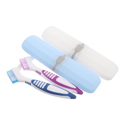 COLLBATH 1 Set Denture Brush,False Teeth Toothbrush with Carrying Case, Bristles with Handle for Dentures Cleaning - Home Office Use