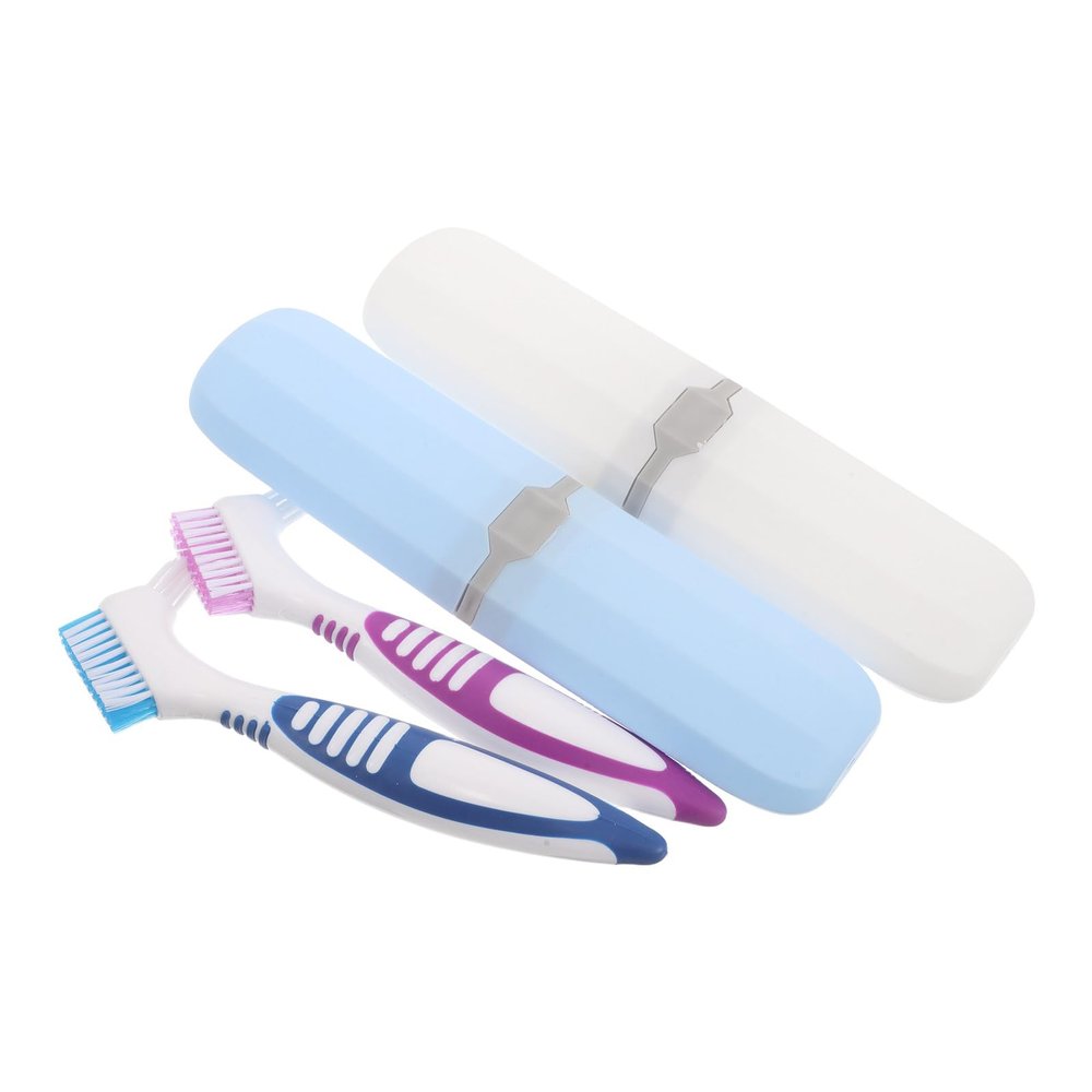 COLLBATH 1 Set Denture Brush,False Teeth Toothbrush with Carrying Case, Bristles with Handle for Dentures Cleaning - Home Office Use