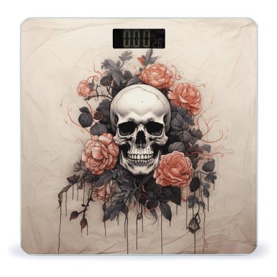 Ancient Skull and Flowers Weight Scale High Precision Digital Body Scale Cute Compact Slim Bathroom Scale Sleek Modern Personal Body Weighing Machine for Bedroom Kitchen and Bathroom