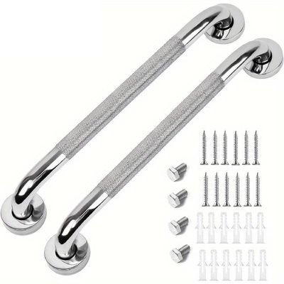 1/2Pcs 40cm Anti-Slip Stainless Steel Bathroom Grab Bars Knurled Safety Handrails with Mounting Hardware Bathroom Accessories(2 Pcs)