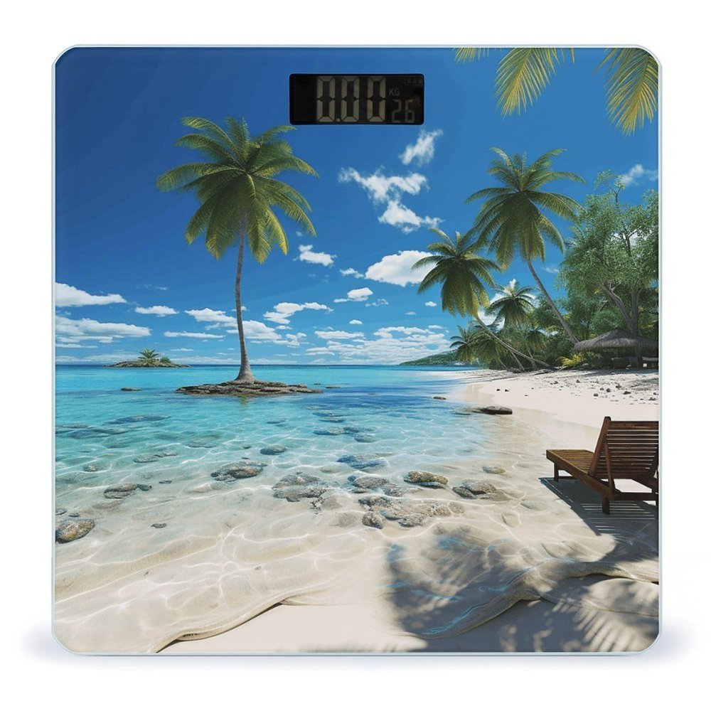 Beach Palm Tree Weight Scale High Precision Digital Body Scale Cute Compact Slim Bathroom Scale Sleek Modern Personal Body Weighing Machine for Bedroom Kitchen and Bathroom