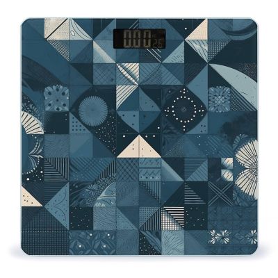 Blue Geometric Pattern Weight Scale High Precision Digital Body Scale Cute Compact Slim Bathroom Scale Sleek Modern Personal Body Weighing Machine for Bedroom Kitchen and Bathroom