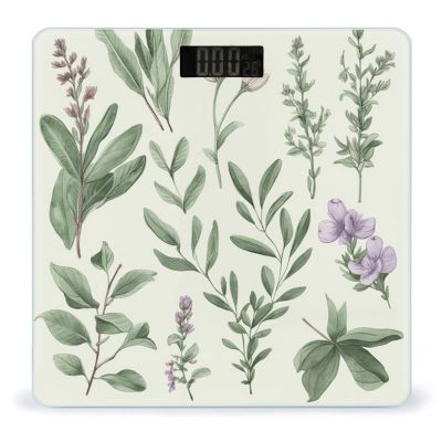 Green Flower Herb Sage Leaves and Branches Weight Scale High Precision Digital Body Scale Cute Compact Slim Bathroom Scale Sleek Modern Personal Body Weighing Machine for Bedroom Kitchen and Bathroom