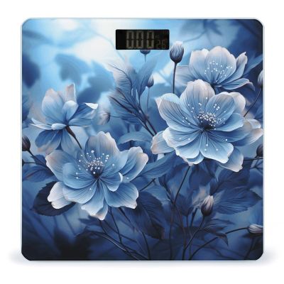 Blooming Blue Flowers Weight Scale High Precision Digital Body Scale Cute Compact Slim Bathroom Scale Sleek Modern Personal Body Weighing Machine for Bedroom Kitchen and Bathroom