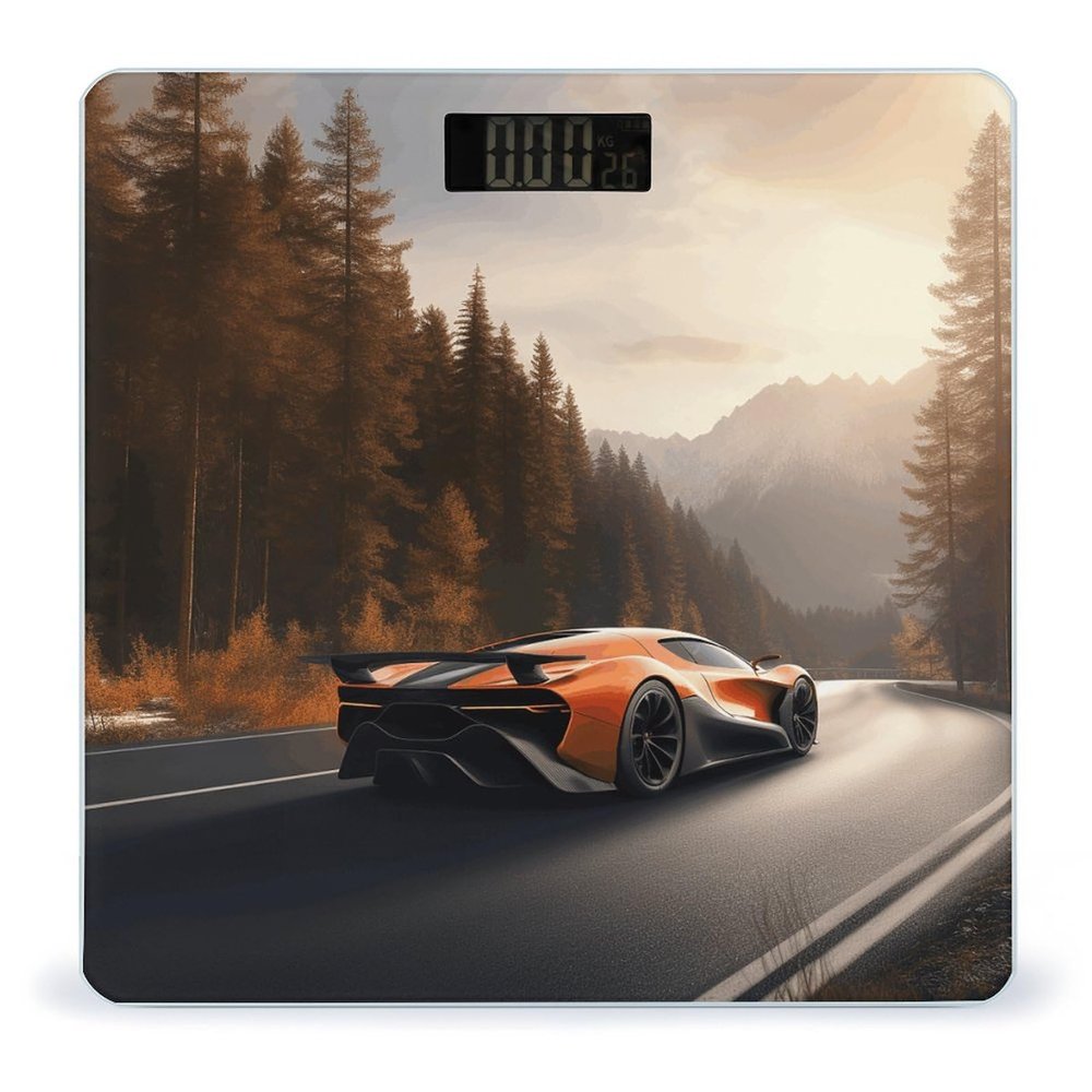 Sports Car on The Road Weight Scale High Precision Digital Body Scale Cute Compact Slim Bathroom Scale Sleek Modern Personal Body Weighing Machine for Bedroom Kitchen and Bathroom