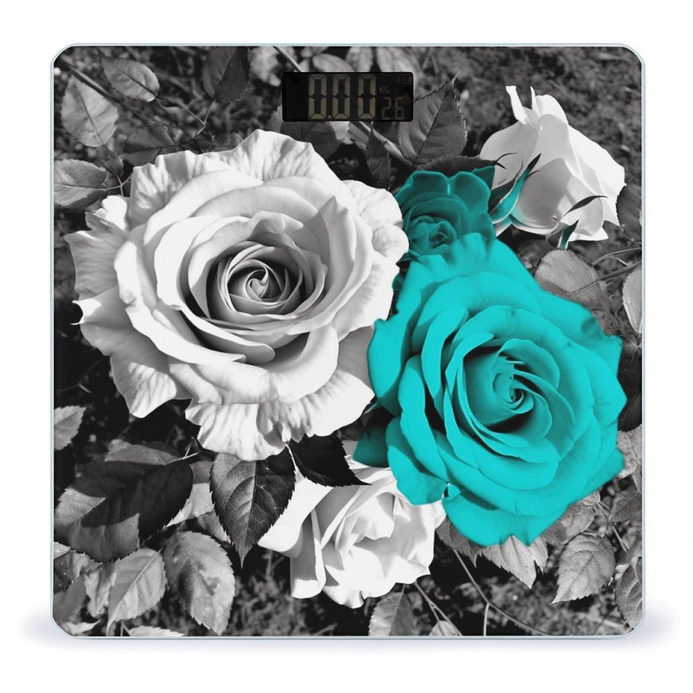 Black White Teal Gray Rose Flowers Weight Scale High Precision Digital Body Scale Cute Compact Slim Bathroom Scale Sleek Modern Personal Body Weighing Machine for Bedroom Kitchen and Bathroom