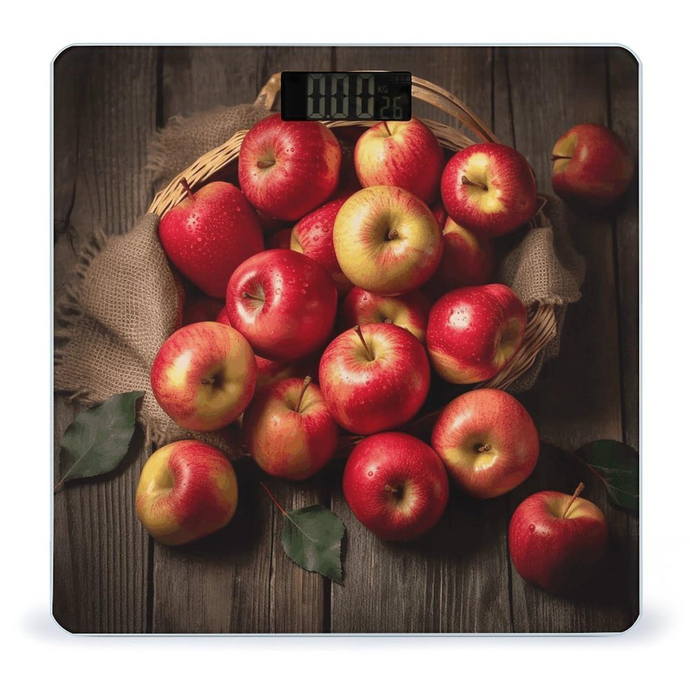 Fresh Ripe Apples Weight Scale High Precision Digital Body Scale Cute Compact Slim Bathroom Scale Sleek Modern Personal Body Weighing Machine for Bedroom Kitchen and Bathroom