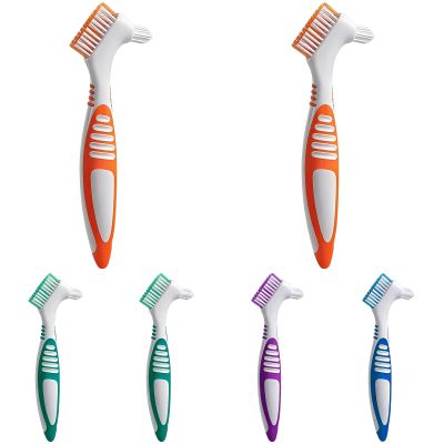 Vestamore 6 Pcs Denture Brushes, Multicolor, Double Sided Cleaning Brush with Anti-Slip Grip, Sturdy Bristles, Individual Package for Home & Travel
