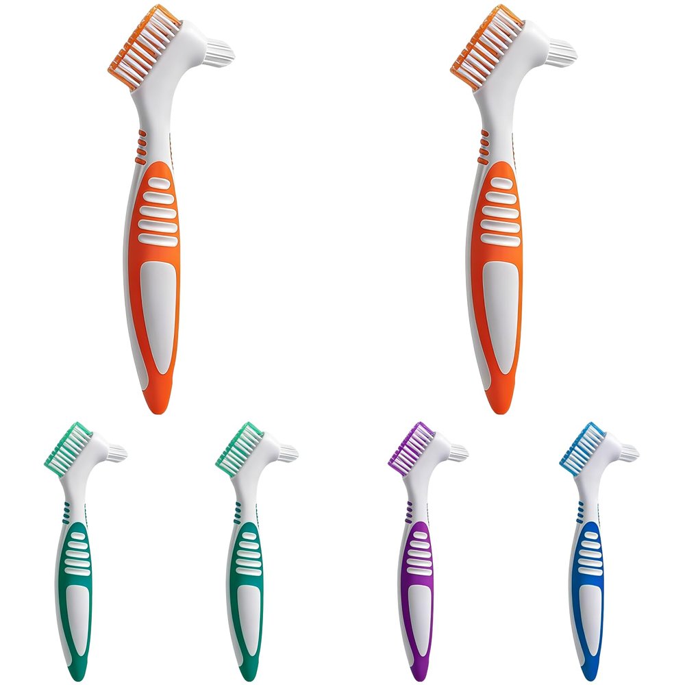 Vestamore 6 Pcs Denture Brushes, Multicolor, Double Sided Cleaning Brush with Anti-Slip Grip, Sturdy Bristles, Individual Package for Home & Travel