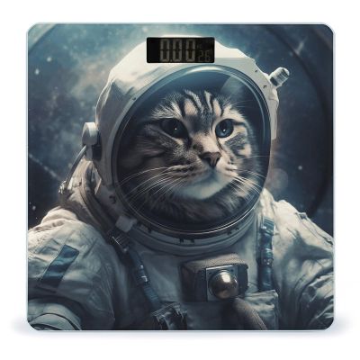Astronaut Cat in Space Weight Scale High Precision Digital Body Scale Cute Compact Slim Bathroom Scale Sleek Modern Personal Body Weighing Machine for Bedroom Kitchen and Bathroom