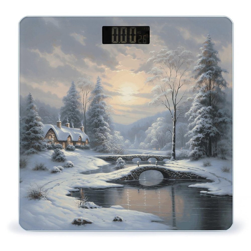 Winter Snow Scene Weight Scale High Precision Digital Body Scale Cute Compact Slim Bathroom Scale Sleek Modern Personal Body Weighing Machine for Bedroom Kitchen and Bathroom