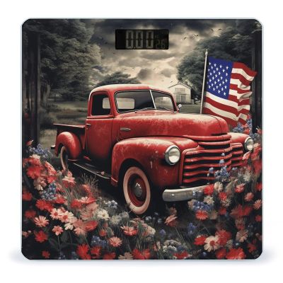 4th of July Patriotic Old Red Truck Weight Scale High Precision Digital Body Scale Cute Compact Slim Bathroom Scale Sleek Modern Personal Body Weighing Machine for Bedroom Kitchen and Bathroom
