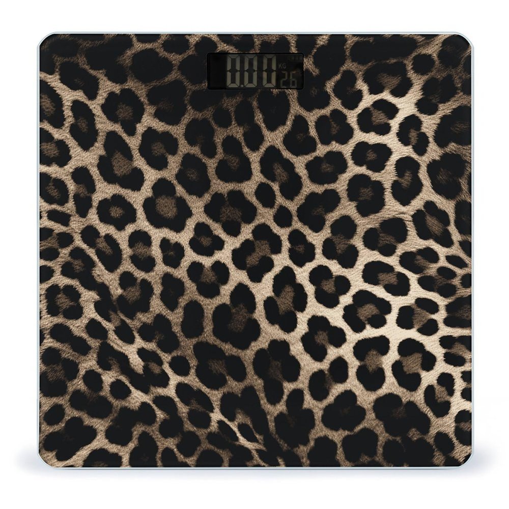 Black Leopard Print Weight Scale High Precision Digital Body Scale Cute Compact Slim Bathroom Scale Sleek Modern Personal Body Weighing Machine for Bedroom Kitchen and Bathroom