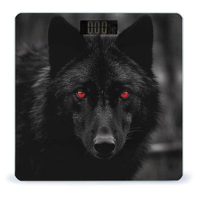 Black Red Eyed Wolf Weight Scale High Precision Digital Body Scale Cute Compact Slim Bathroom Scale Sleek Modern Personal Body Weighing Machine for Bedroom Kitchen and Bathroom