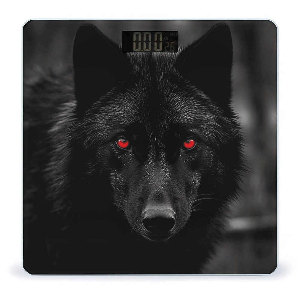 Black Red Eyed Wolf Weight Scale High Precision Digital Body Scale Cute Compact Slim Bathroom Scale Sleek Modern Personal Body Weighing Machine for Bedroom Kitchen and Bathroom