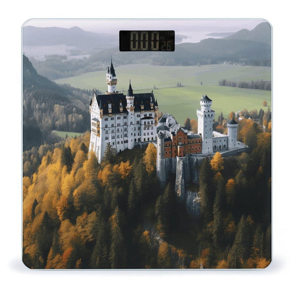 Germany Neuschwanstein Castle Weight Scale High Precision Digital Body Scale Cute Compact Slim Bathroom Scale Sleek Modern Personal Body Weighing Machine for Bedroom Kitchen and Bathroom