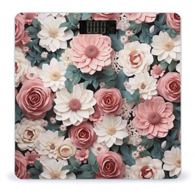 Flowers with Pink and Green Leaves Weight Scale High Precision Digital Body Scale Cute Compact Slim Bathroom Scale Sleek Modern Personal Body Weighing Machine for Bedroom Kitchen and Bathroom
