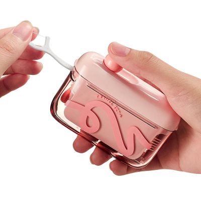 2 Pack Floss Pick Dispenser, Automatic Pop Up Refillable Floss Organizer with 50 Dental Floss Picks, Portable Travel Oral Care Kit(Pink-A)