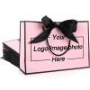 10-500 Pcs Custom Gift Bags with Ribbon Bow, Printed Logo & Text, Personalized 12.6x9.8x4.3 & 11x7.9x3.9 Inch Bags for Business Bulk Retail Boutique Packaging & Holiday Anniversary Gifting (Pink Black) view 1