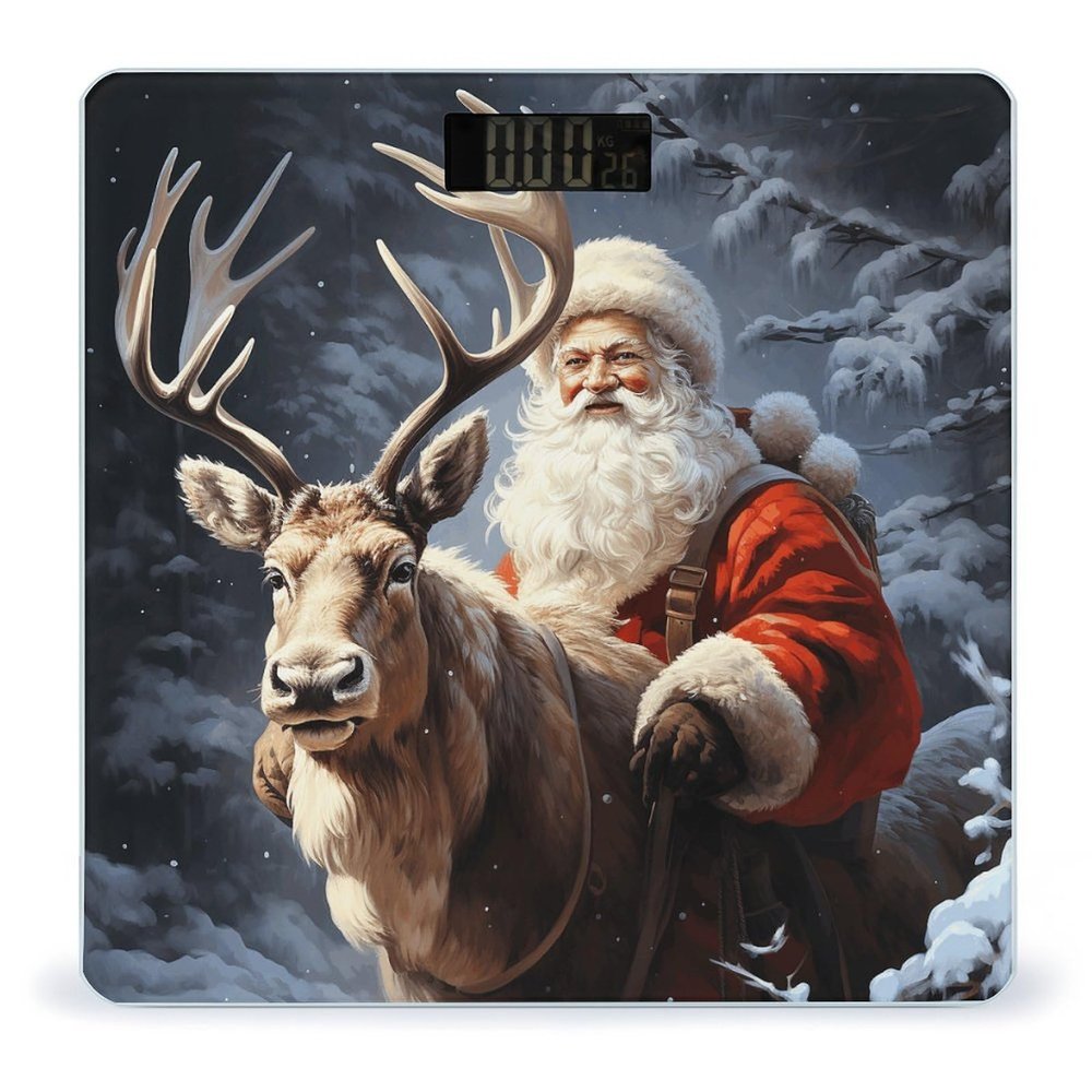 Santa Claus and Deer Elk Weight Scale High Precision Digital Body Scale Cute Compact Slim Bathroom Scale Sleek Modern Personal Body Weighing Machine for Bedroom Kitchen and Bathroom