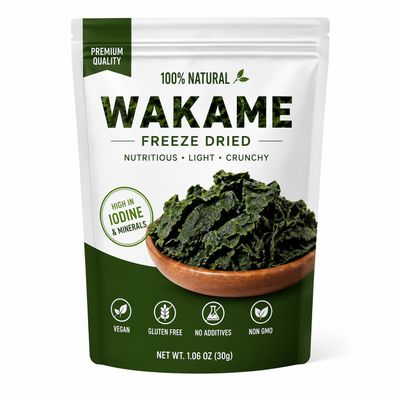 Freeze Dried Wakame Seaweed, 100% Natural, High in Iodine & Minerals, Vegan, Gluten Free, Non GMO, 1.06 oz