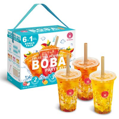 O's Bubble Boba Tea Kit - Bubble Tea Kit - All in One Boba Kit - Boba Kit for Kids - Popping Boba - 7 Servings Includes Cups, Straws, Stirrer (Mixed Fruits Bonus Pack)