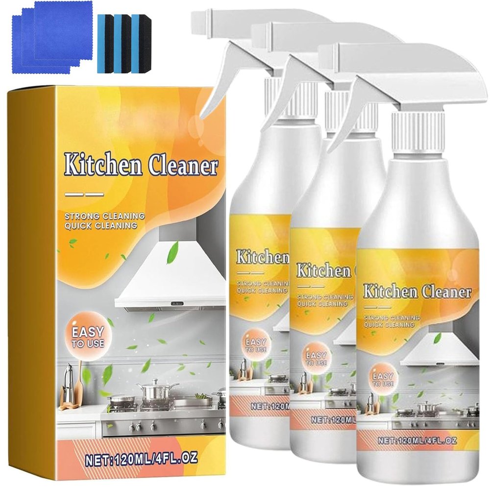 Effective Kitchen Degreaser Cleaner Spray, Heavy-Duty Kitchen Oil Remover Spray for Countertops, Ovens, Stovetop (3pcs)