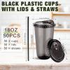 Ziliny 50 Pack 18oz Black Clear Plastic Cups with Lids and Straws, Pet Disposable Drinking Cups, Disposable Iced Coffee Cup for Smoothies, Cold Drinks, Parties, Wedding, Meeting, Drink Shops view 3