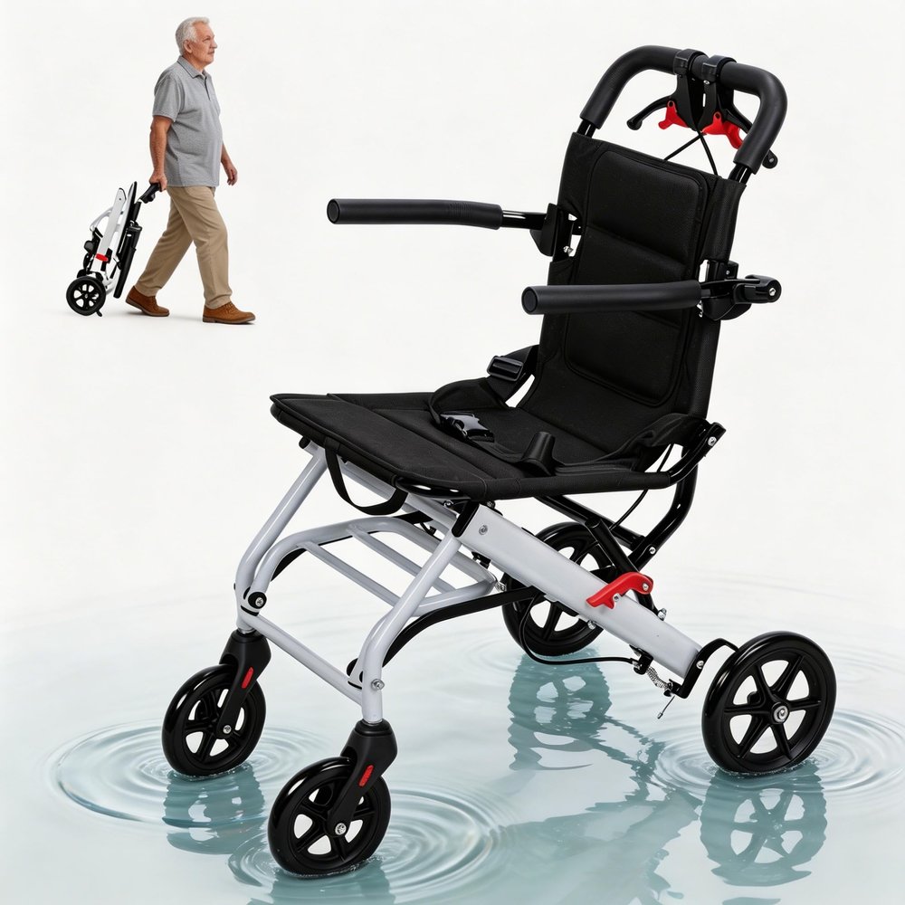 Foldable Wheelchair for Adults200 lb Capacity Lightweight Transport Chair18 lbs Portable Easy Travel Wheelchair for SeniorsQuick-Fold Compact DesignFlip-Up Armrest (29.13" x 18.5" x 34.25"White)