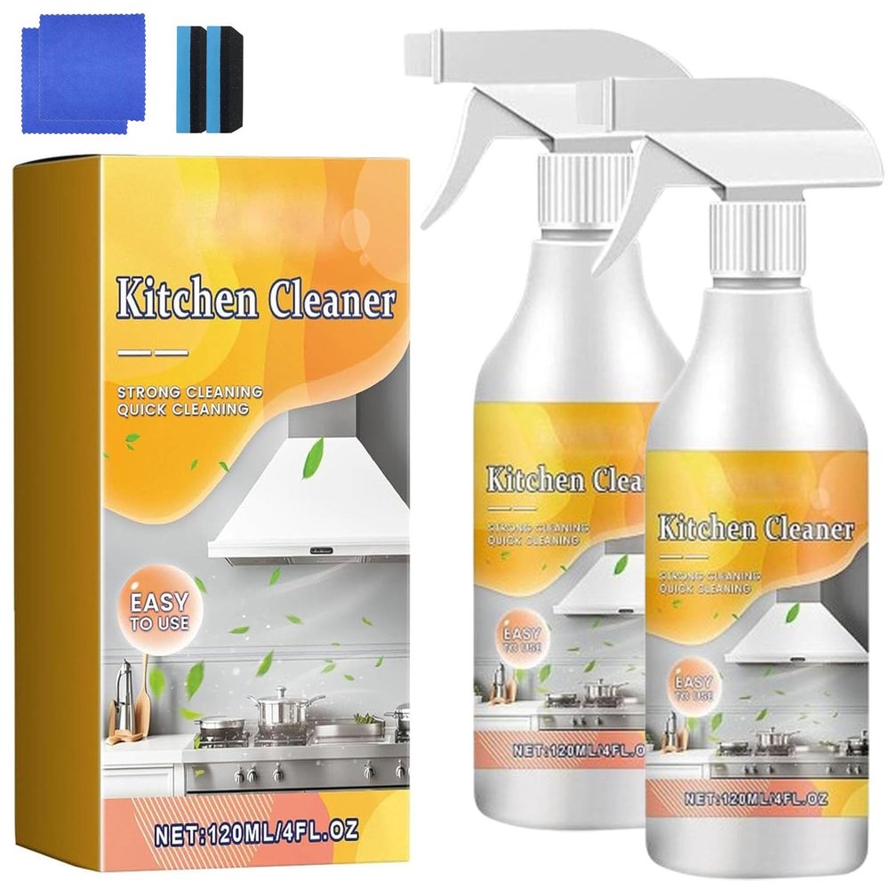 Effective Kitchen Degreaser Cleaner Spray, Heavy-Duty Kitchen Oil Remover Spray for Countertops, Ovens, Stovetop (2pcs)