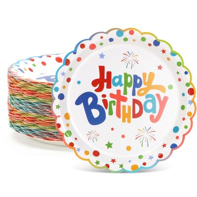 Clystrant Happy Birthday Party Plates Colorful Dot 9 Inch, Serves 50