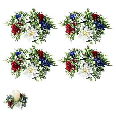 250th Anniversary 4th of July Patriotic Candle Ring Wreaths,4Pcs 9.84" Independence Day Candle Ring Decoration,Red White Blue Table Centerpiece Memorial Day Keepsake Gifts for Women Mom(B)