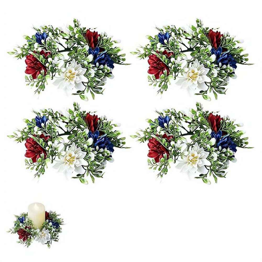 250th Anniversary 4th of July Patriotic Candle Ring Wreaths,4Pcs 9.84" Independence Day Candle Ring Decoration,Red White Blue Table Centerpiece Memorial Day Keepsake Gifts for Women Mom(B)
