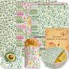 LENSARKU Beeswax Food Wraps, Pink Flowers and Green Leaves Wraps, 9 Pack Plastic-Free Food Storage, Sandwich, Bread, Fruit Covers, Organic, Sustainable, Zero Waste, Biodegradable, 1XL, 3M, 5S view 1