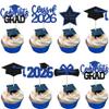 Gyufise 24Pcs Grad Cupcake Toppers 6 Styles Graduation Cake Topper Congrats Graduation Decorations 2026 Glittery Black and Blue Cap and Diploma Cake Picks for Grad Decor Party Supplies Blue 1 view 1