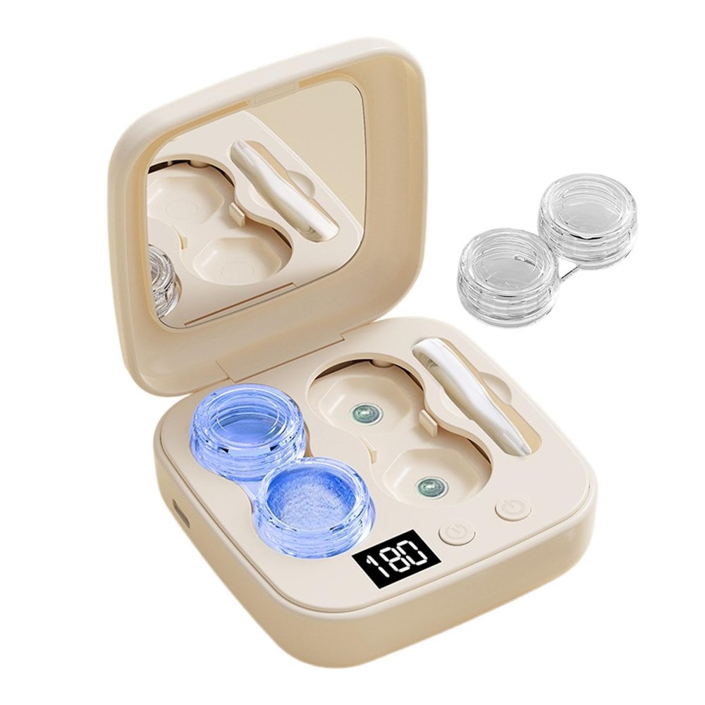 Contact Lens Cleaner, Ultrasonic Cleaner with Type-C Charger, Portable Contact Lens Cleaning Machine with 6 Timing Modes, for Women Adults Home Travel Daily Monthly Yearly Care