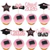 Gyufise 24Pcs Grad Cupcake Toppers Glittery Congrats Graduation Cake Topper 6 Styles Graduation Decorations Black and Pink Cap and Diploma Cake Picks for Class of 2026 Grad Party Supplies Pink 1 view 1