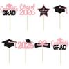 Gyufise 24Pcs Grad Cupcake Toppers Glittery Congrats Graduation Cake Topper 6 Styles Graduation Decorations Black and Pink Cap and Diploma Cake Picks for Class of 2026 Grad Party Supplies Pink 1 view 3