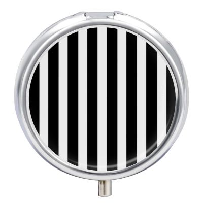 Round Pill Box Black & White Stripe Pill Case 3 Compartment Medicine Pill Organizer for Purse & Pocket Portable Travel Pillbox Medicine Vitamin Cod Liver Oil Storage Box Organizer