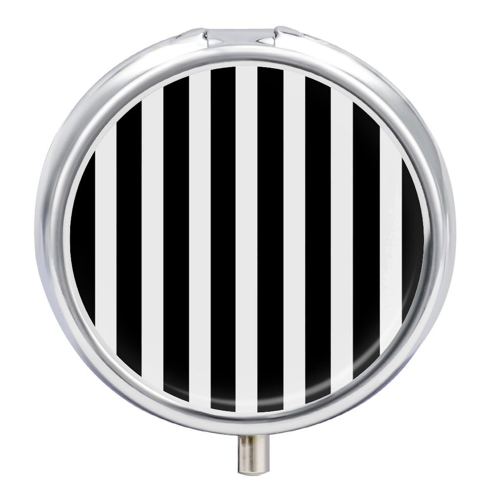 Round Pill Box Black & White Stripe Pill Case 3 Compartment Medicine Pill Organizer for Purse & Pocket Portable Travel Pillbox Medicine Vitamin Cod Liver Oil Storage Box Organizer