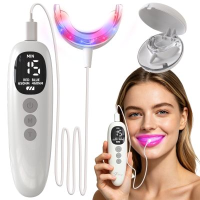 Red Light Therapy for Gums, Red & Blue LED Light Experience with 18 LEDs, Comfortable Silicone Mouthpiece, Portable Personal Oral Care for Gum Health Toothache Relief, Bleeding Gums