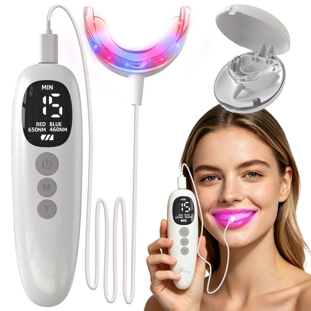Red Light Therapy for Gums, Red & Blue LED Light Experience with 18 LEDs, Comfortable Silicone Mouthpiece, Portable Personal Oral Care for Gum Health Toothache Relief, Bleeding Gums