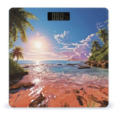 Summer Beach with Palm Trees Scale for Body Weight LED Display Sturdy Tempered Glass Digital Bathroom Scale Anti-Slip Highly Accurate Digital Weighing Machine for People 400lb Capacity