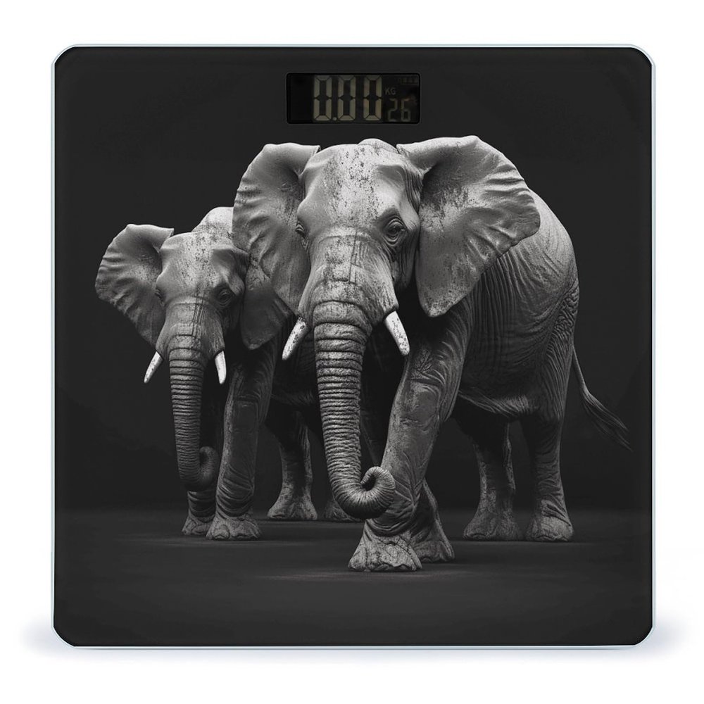 3D Gray Elephant Scale for Body Weight LED Display Sturdy Tempered Glass Digital Bathroom Scale Anti-Slip Highly Accurate Digital Weighing Machine for People 400lb Capacity