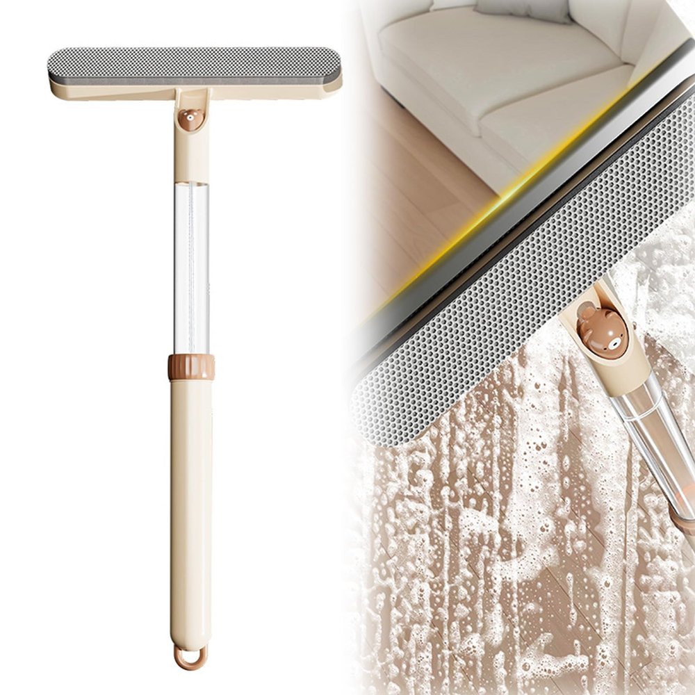 5-in-1 Double-Sided Window Screen Cleaning Brush Multi-Purpose Cleaning Brushwith Retractable Handle and Built-in Crevice Brush, Dry and Wet Use for Home, Office & Porch Screens (Khaki)