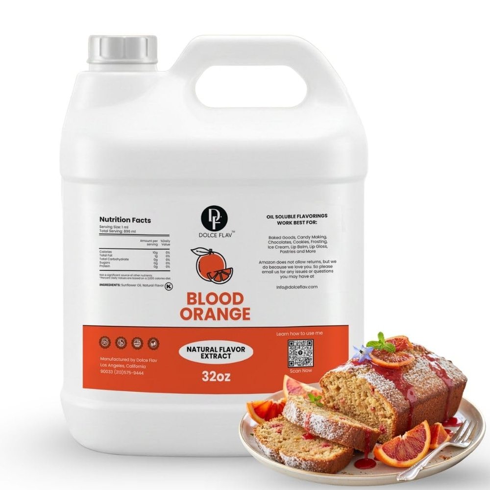 Dolce Flav Blood Orange Flavoring Oil 32 oz Bulk Citrus Extract for Chocolate Manufacturing, Bakery & Foodservice