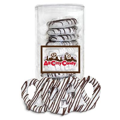 All City Candy Cookies and Cream Pretzel Twists, Hand-Dipped in White Chocolate with Crushed Sandwich Cookies, Milk Chocolate Drizzle, Individually Wrapped, Clear Gift Canister, 12 Pieces, Gift Ready, Home snacking or Hostess gifts