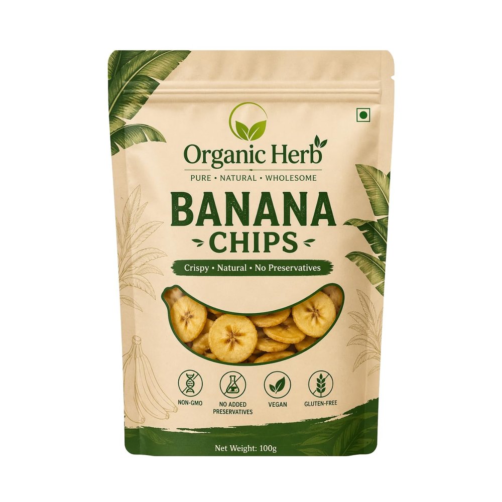 Organic Herb Banana Chips Gluten-Free, Vegan Snack, Lightly Salted, No Artificial Additives, Non-GMO, Crunchy Healthy Chips, Made in India (3oz)