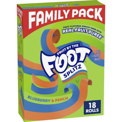 Fruit by the Foot Splitz Fruit Flavored Snacks, Blueberry and Peach, Gluten Free, Family Pack, 18 Rolls, 13.5 oz