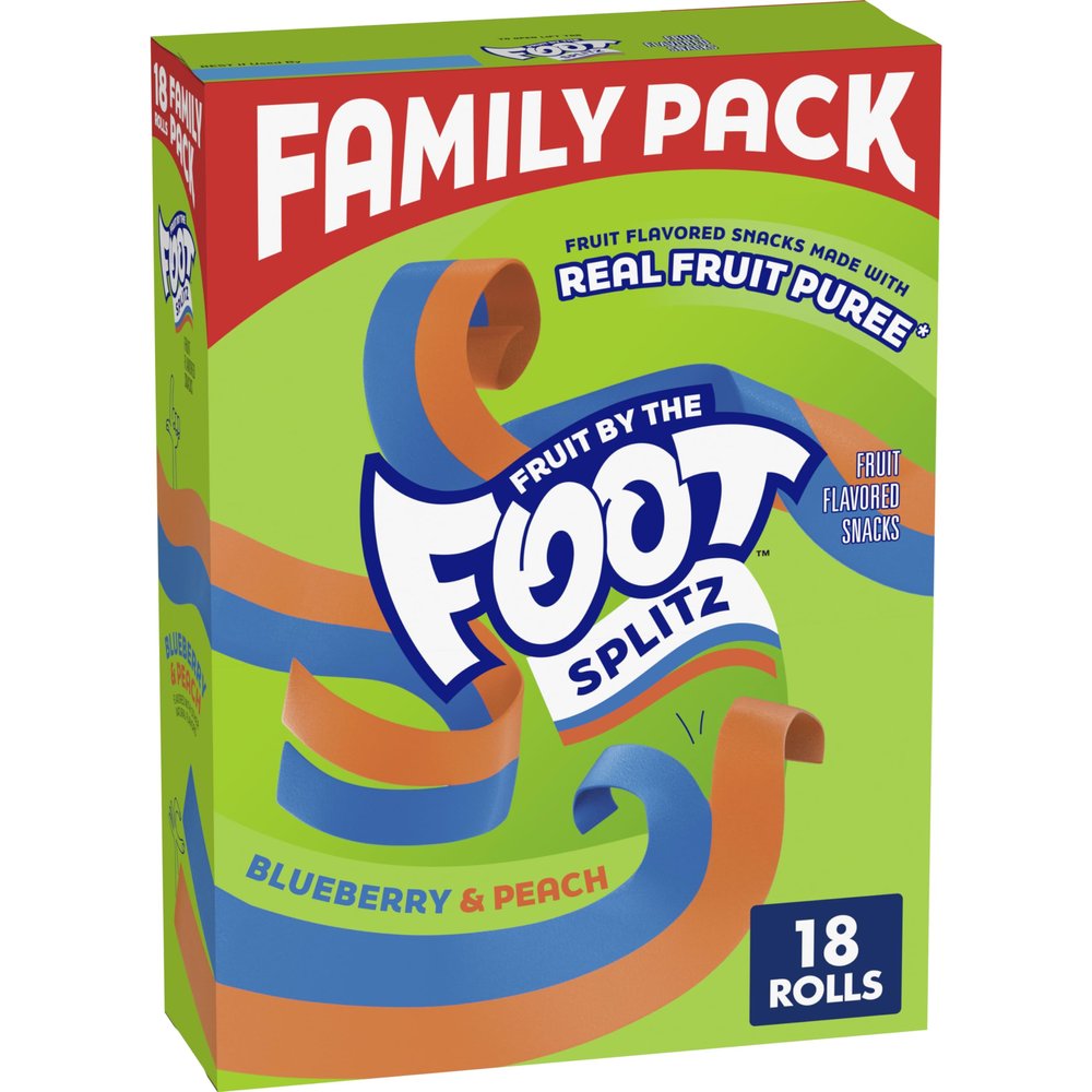 Fruit by the Foot Splitz Fruit Flavored Snacks, Blueberry and Peach, Gluten Free, Family Pack, 18 Rolls, 13.5 oz